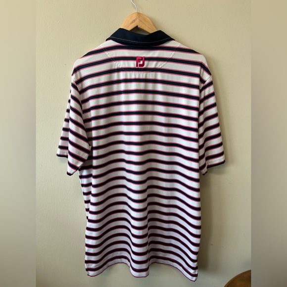 Footjoy pink navy and white stripe golf polo shirt - Picture 5 of 6